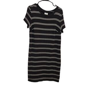 Ava & Viv Black Striped Short Sleeve Crewneck Casual Midi T-Shirt Dress Size 1X